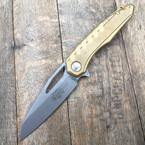 Microtech Sigil MK6 S/E Brass Handle Damascus Over Travel Stop