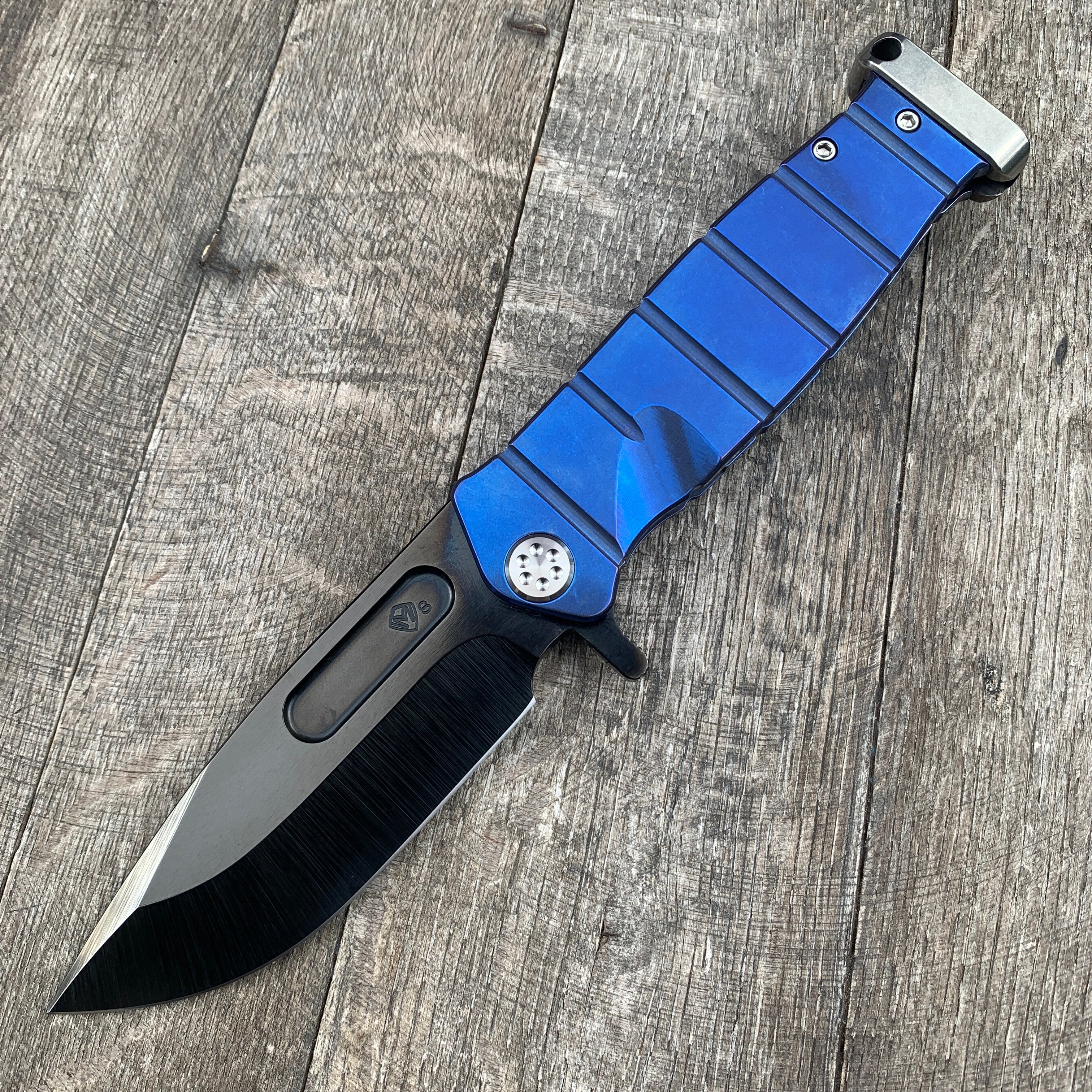 Medford USMC Fighter Flipper S35VN, PVD Blade, Blue Ti. Handle