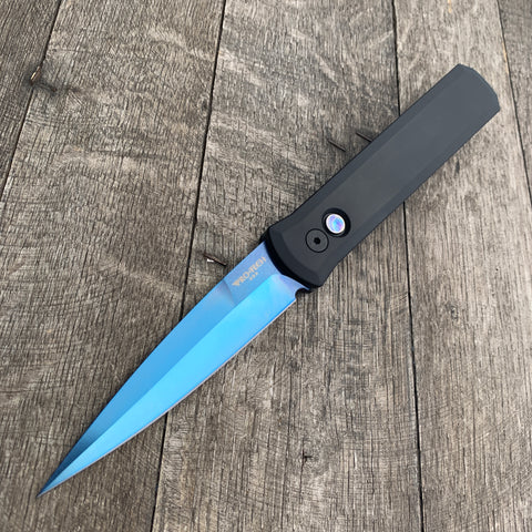 Protech Godfather Automatic Knife Solid Black (4" Sapphire Blue ) 920 SB