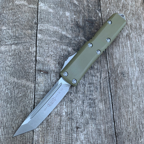 Microtech T/E UTX-85 233-10APGTODS – OD Green, G-10, Aluminum Stonewashed Apocalyptic
