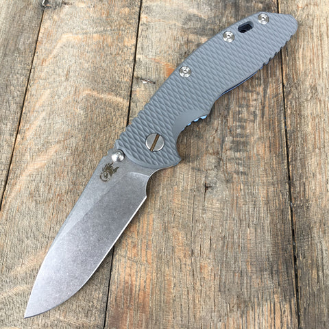 Hinderer Knives: 3.5" XM-18 Slicer Non-Flipper Grey G-10  Blue Anodized