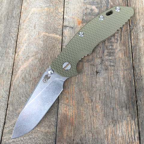 Hinderer Knives: 3.5" XM-18 Slicer Non-Flipper (OD Green G-10   Bronze Anodized)