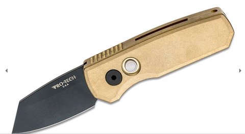 Pro-Tech R5212 Limited Edition Runt 5 AUTO 1.94" CPM-20CV Black DLC Reverse Tanto Blade, Stonewashed Bronze Aluminum Handles, Mother of Pearl Button