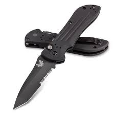 BENCHMADE 9101SBK AUTO STRYKER, 3.60 IN. 154CM STAINLESS TANTO BLADE, ALUMINUM HANDLES, BLACK COMBO EDGE