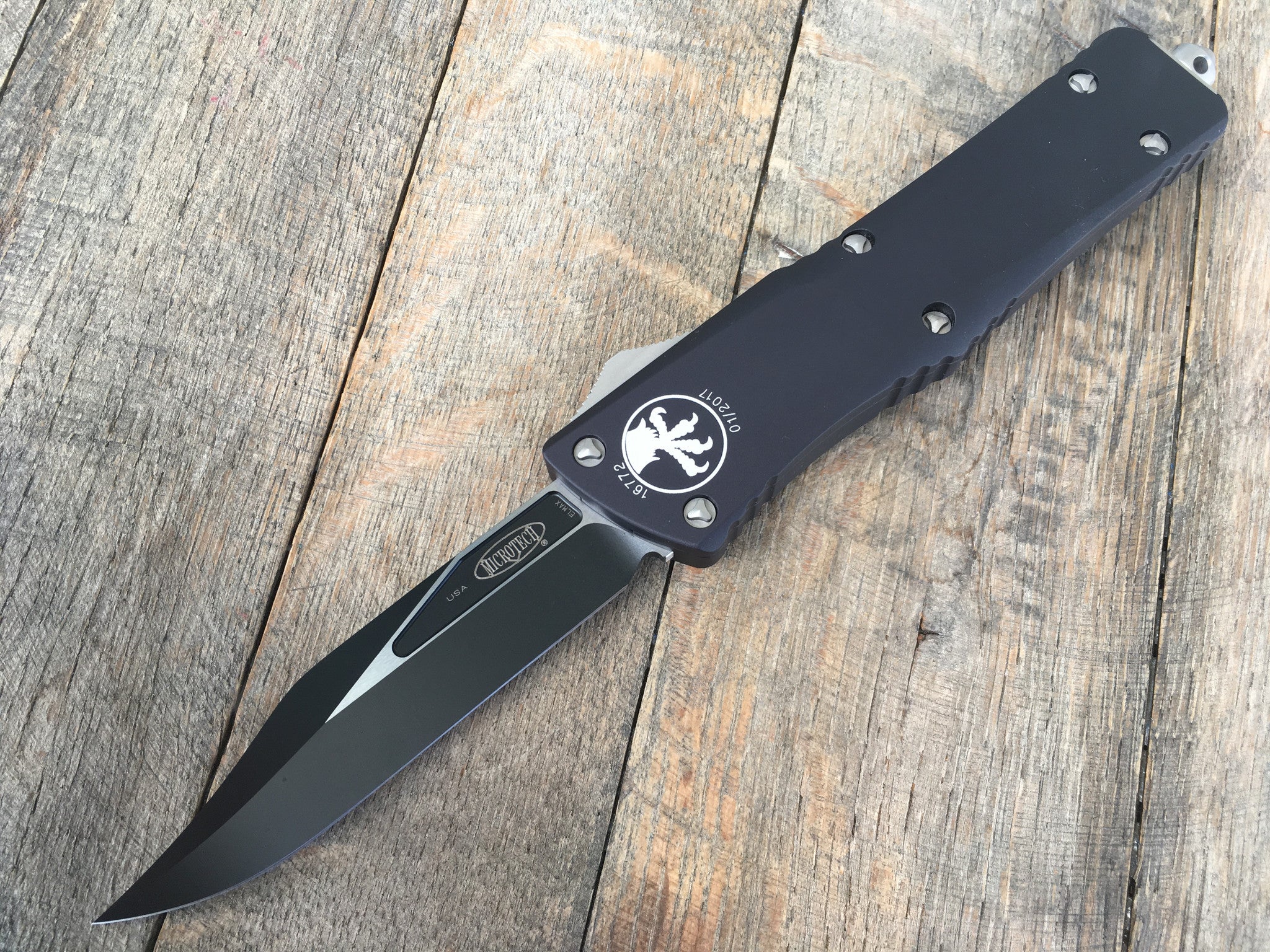 Microtech Combat Troodon Bowie OTF Knife (3.8" Black) 146-1 - GearBarrel.com