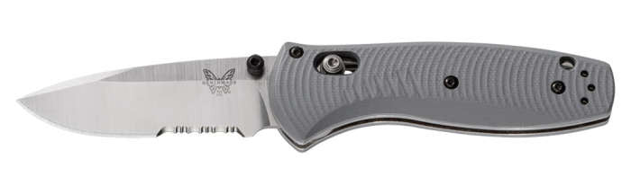 Benchmade Mini Barrage AXIS-Assist Knife Gray G-10 (2.91" Satin Serr) 585S-2 - GearBarrel.com