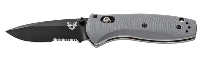 Benchmade Mini Barrage AXIS-Assist Knife Gray G-10 (2.91" Black Serr) 585SBK-2 - GearBarrel.com