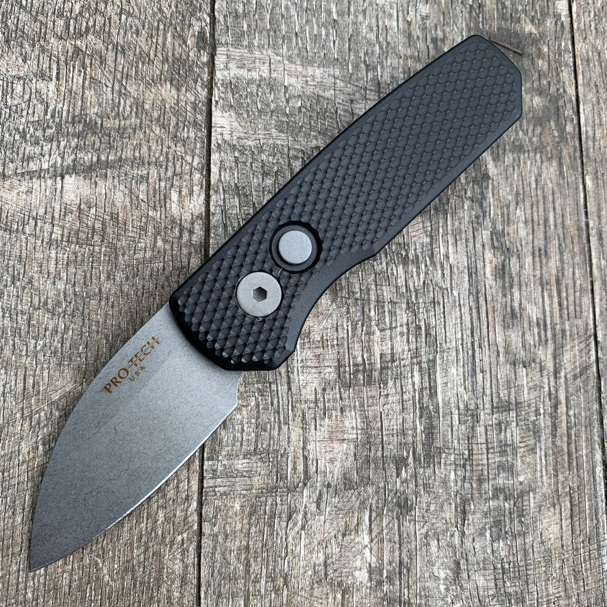 Protech Runt 5 R5105 Wharncliffe Blade Textured Black Handle