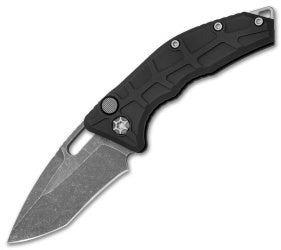 Heretic Knives Martyr Recurve Automatic Knife Black Aluminum (3" Battle-Worn) H012-5A