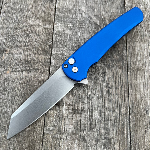 Pro-Tech Malibu Reverse Tanto  Flipper Knife Blue (3.3" Stonewash)