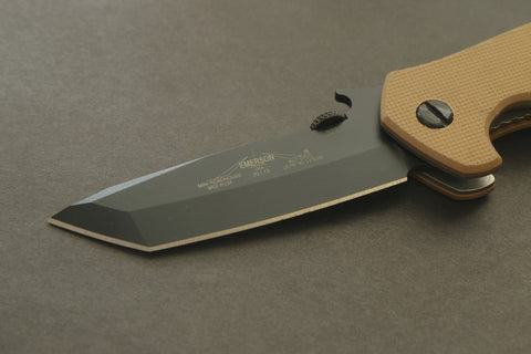 Emerson Mini Roadhouse BT Desert Tan G-10 Folding Knife (3.4" Black Plain)