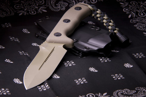 Microtech Crosshair Knife Tan Fixed Double Edge Blade (5" Tan Plain) 101-1TA