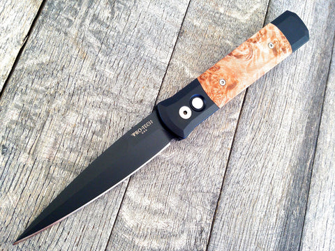 Protech Godfather Automatic Maple Burl Inlays (4" Black Blade) 907