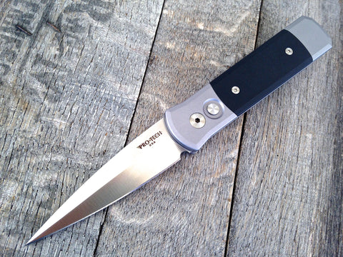 Protech Godson Knife Grey Handle w/ Black G-10 (3.2" Satin Plain) 700