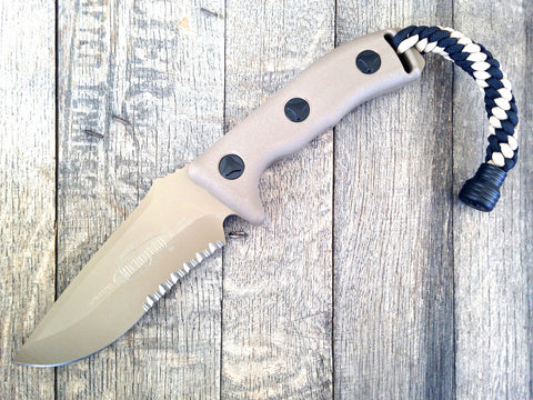 Microtech Currahee Drop Point Fixed Blade (4.5" Tan Serrated) 102-2TA