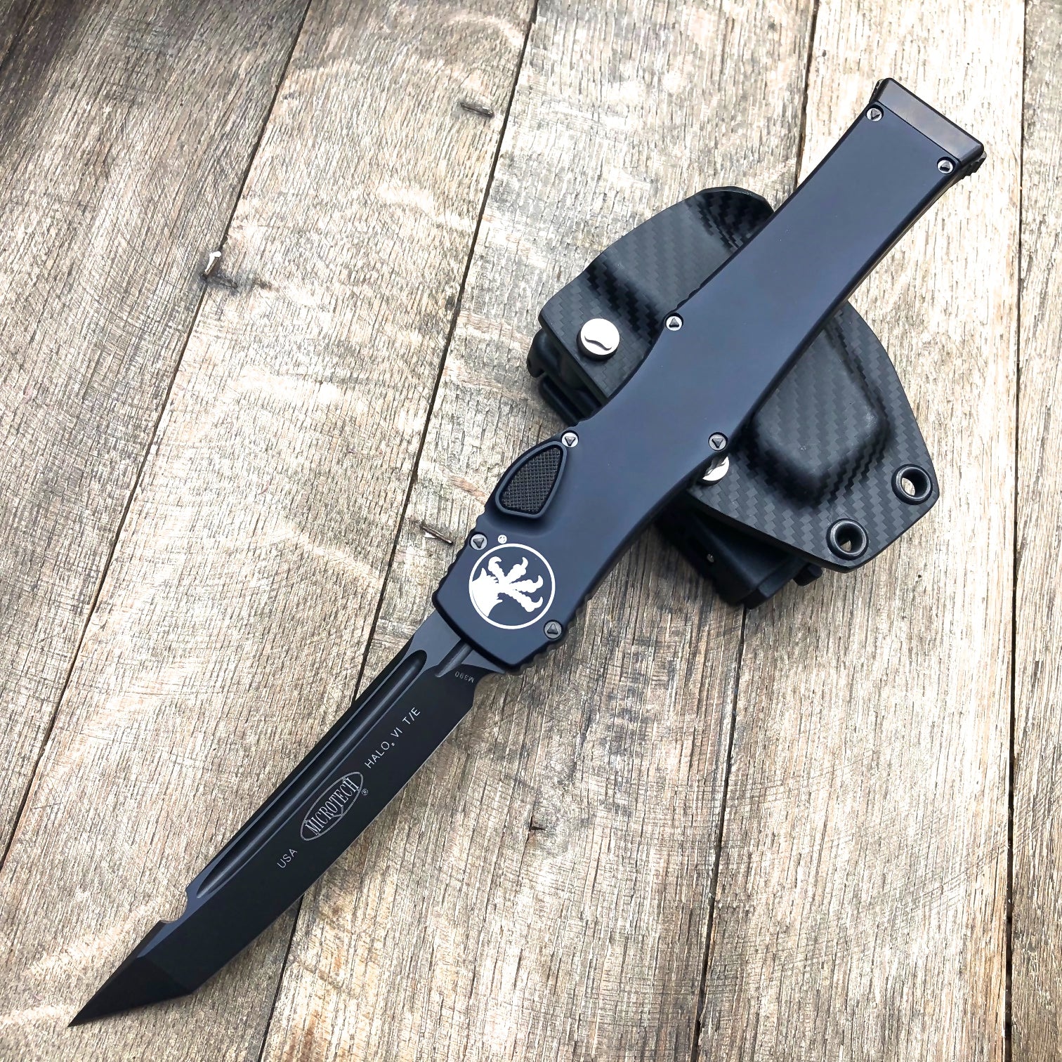 Microtech Halo VI Tanto OTF Automatic (4.4" Black) 250-1 DLCT
