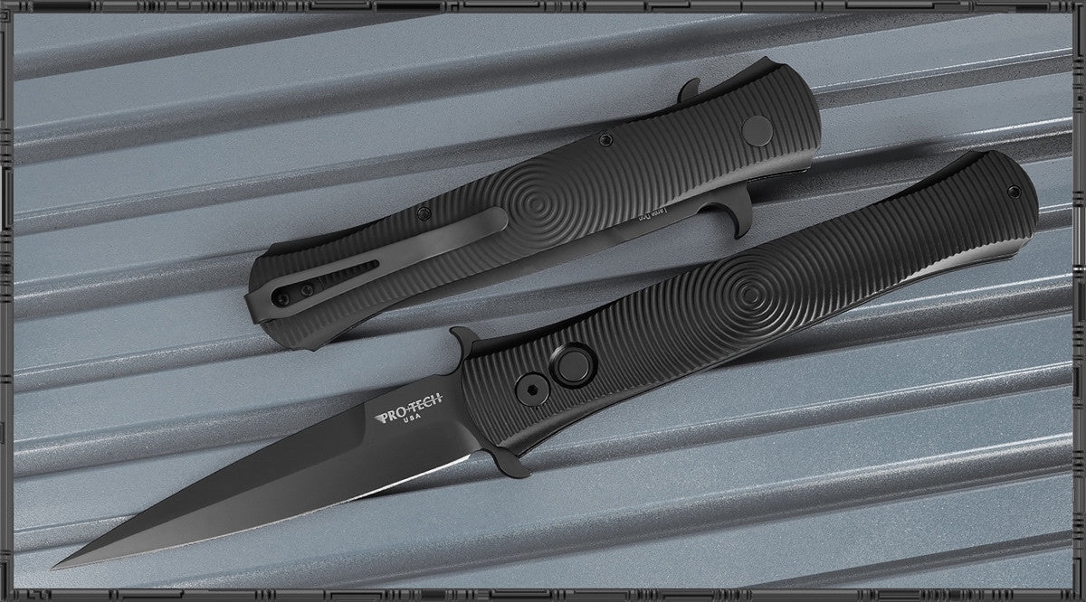 Protech Large Don Automatic Knife 3D Ring Pattern (4.5" Black) 1926 - GearBarrel.com