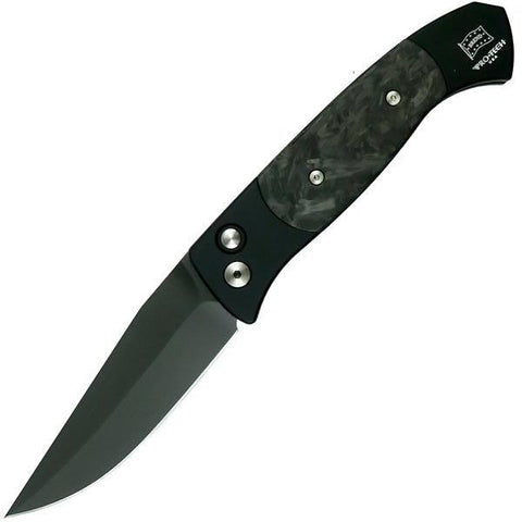 PRO-TECH 1305-M MEDIUM BREND #3 AUTO KNIFE, MARBLED CARBON FIBER, 154CM BLACK BLADE