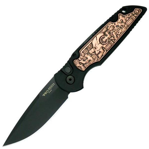 PRO-TECH LIMITED TR-3.53 TACTICAL RESPONSE 3 AUTO KNIFE, COPPER STEAMPUNK, 154CM BLACK BLADE