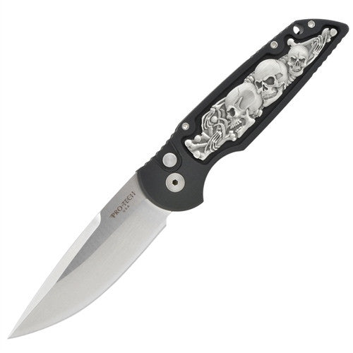 Protech TR-3 Shaw Skull Automatic Coin Struck Inlay (3.5" Satin) TR-3.41 - GearBarrel.com