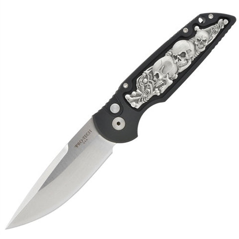 Protech TR-3 Shaw Skull Automatic Coin Struck Inlay (3.5" Satin) TR-3.41