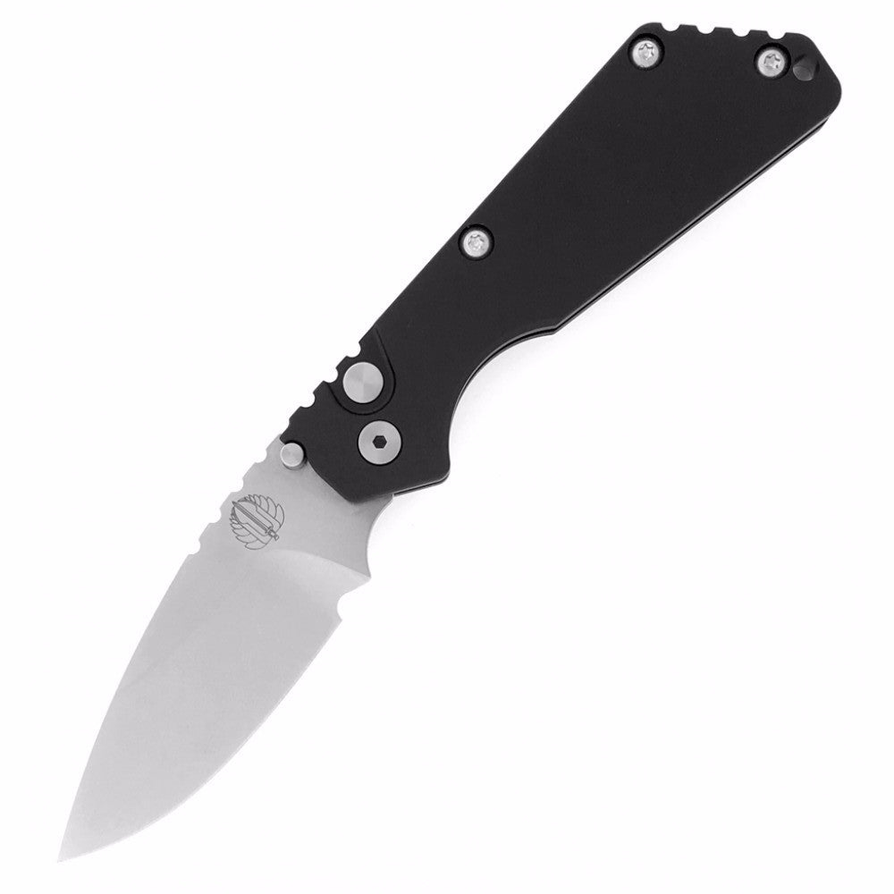 Strider + Protech SnG Automatic Knife Solid Black Aluminum (3.5" Stonewash) 2401 - GearBarrel.com