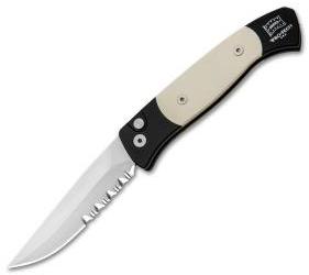 Protech Brend 2 Tuxedo Automatic Knife Ivory Micarta (2.9" Satin Serr) 1251PS