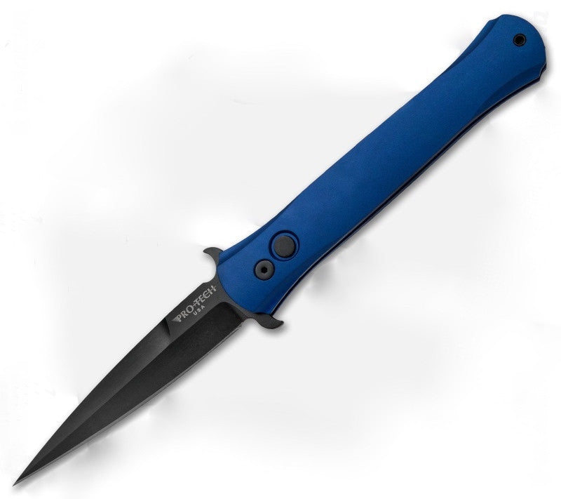 Protech Don Automatic Knife Solid Smooth Blue Al (3.5" Black) 1721-BLUE - GearBarrel.com