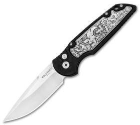 Protech TR-3 Shaw Steampunk Automatic Knife Coin Struck Inlay (3.3" Satin) TR-3.50
