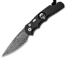 Protech TR-5 Skull Tactical Response Automatic Knife Black (3.25" Damascus) TR-5.70DM