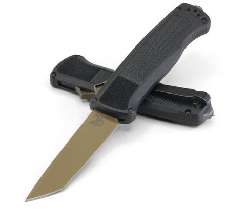Benchmade 5370FE Shootout OTF AUTO Knife 3.51" CPM-CruWear Flat Earth Tanto Blade, Black CF-Elite Handles