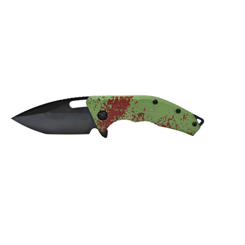 Heretic Knives Martyr Zombie Liner Lock Knife Green Splash (3" Black)