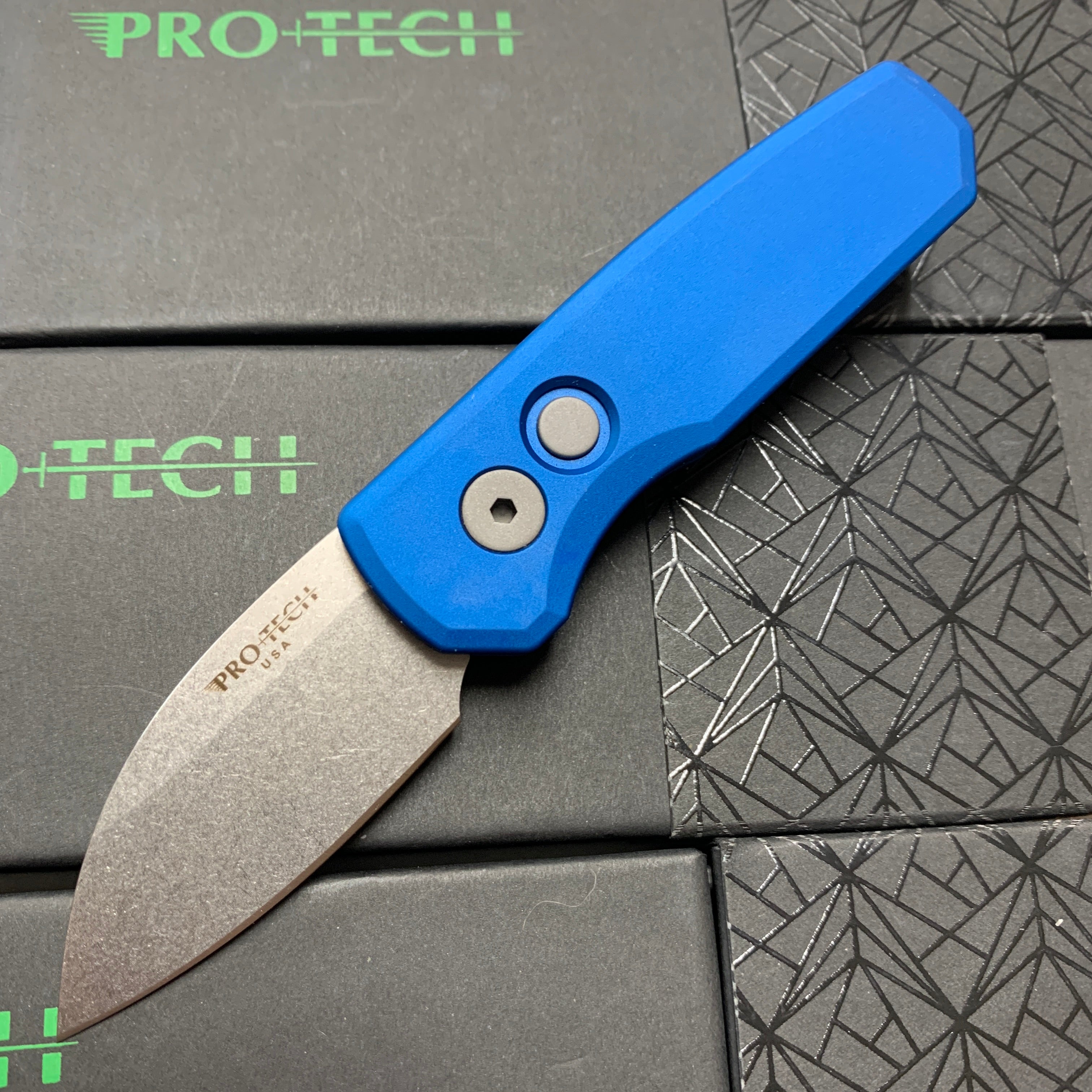 Pro-Tech Runt 5 Wharncliffe Automatic Knife Blue (1.9" Stonewash) R5101-Blue #Pro-TechRunt5R5101-Blue #Pro-TechRunt5